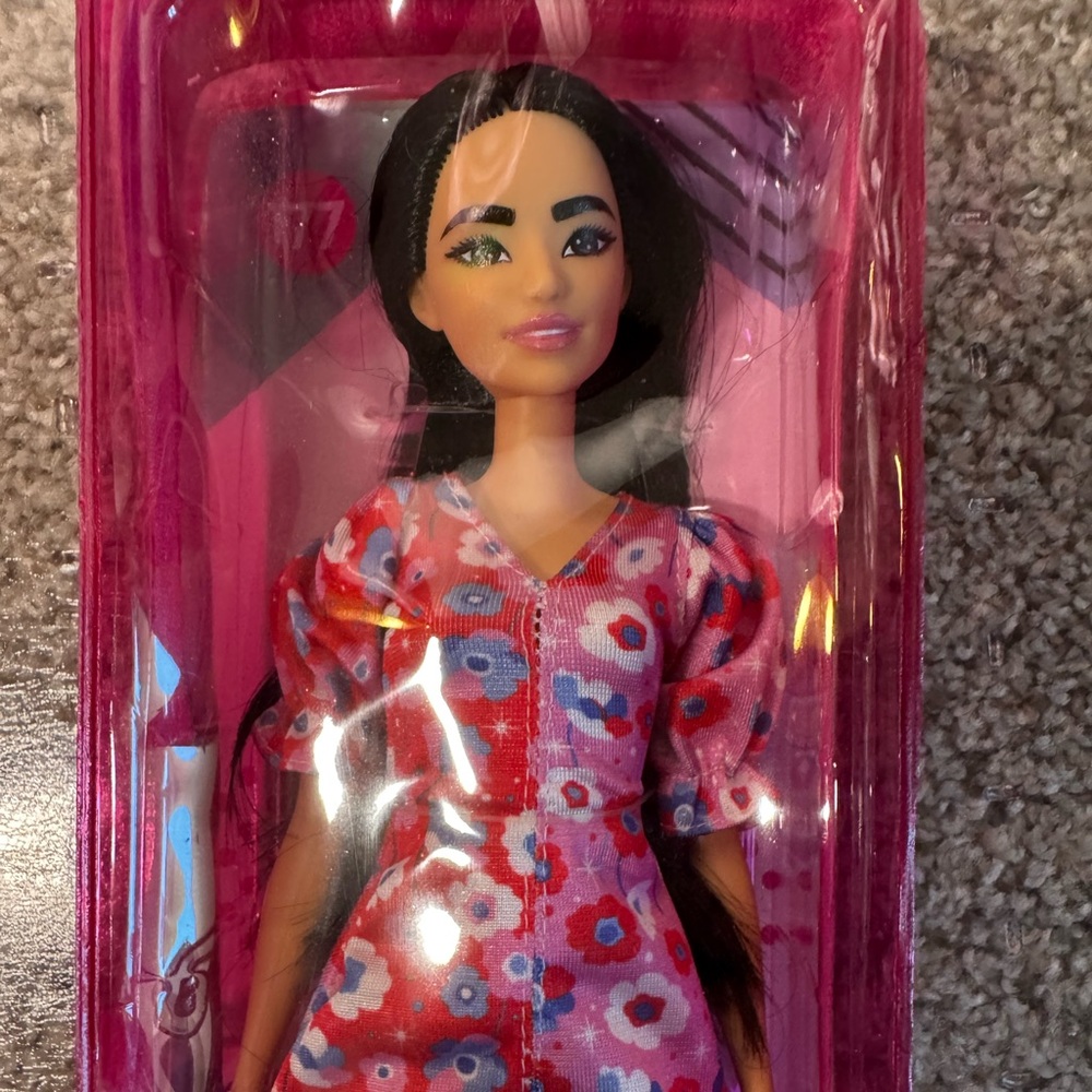 Barbie Doll- ethnic Barbie with  mini Floral Pink Dress